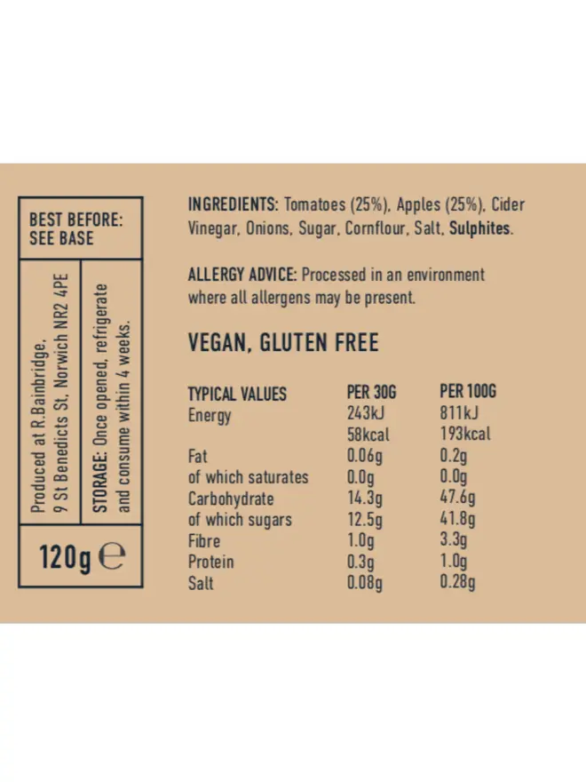 Norfolk Chutney (Set Of 1, 2 Or 3), the nutritional information of the chutney. 