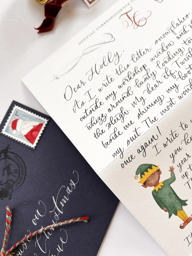 Personalised Illustrated Father Christmas Santa Letter  with Wax Seal, Twine & Stamps