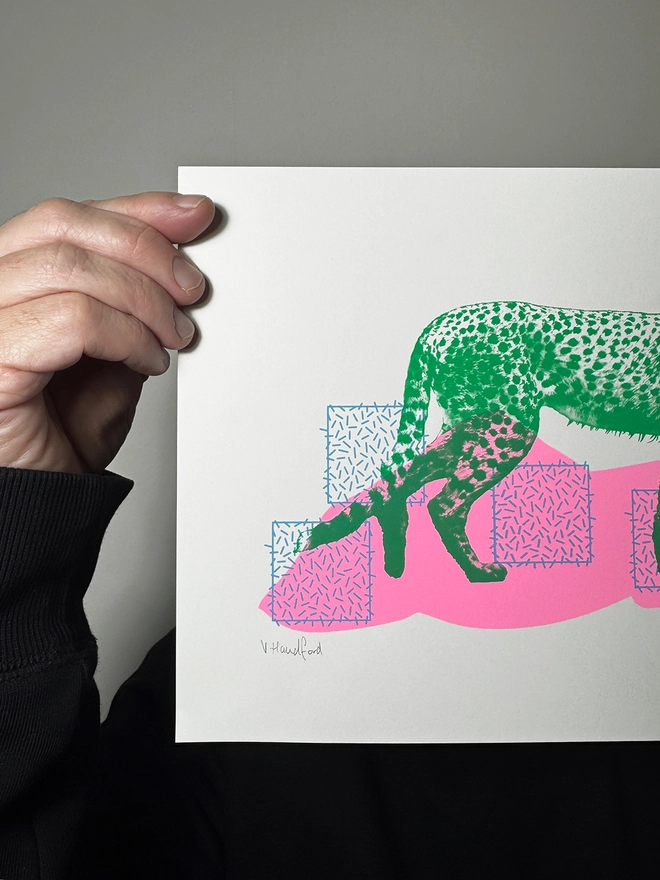 Techno Cheetah – Screen Printed Poster - Small A4 Size - Close up detail shot left