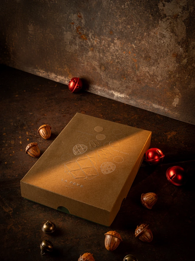 Christmas tree chocolate box closed. Eco-lux paper packaging