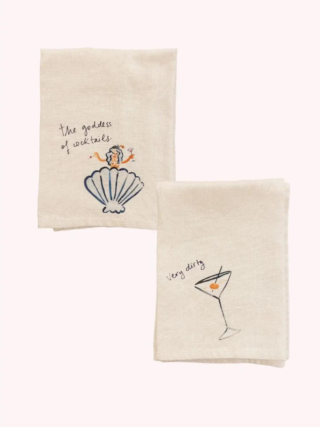 goddess of cocktails and very dirty martini print linen napkins - set of 2