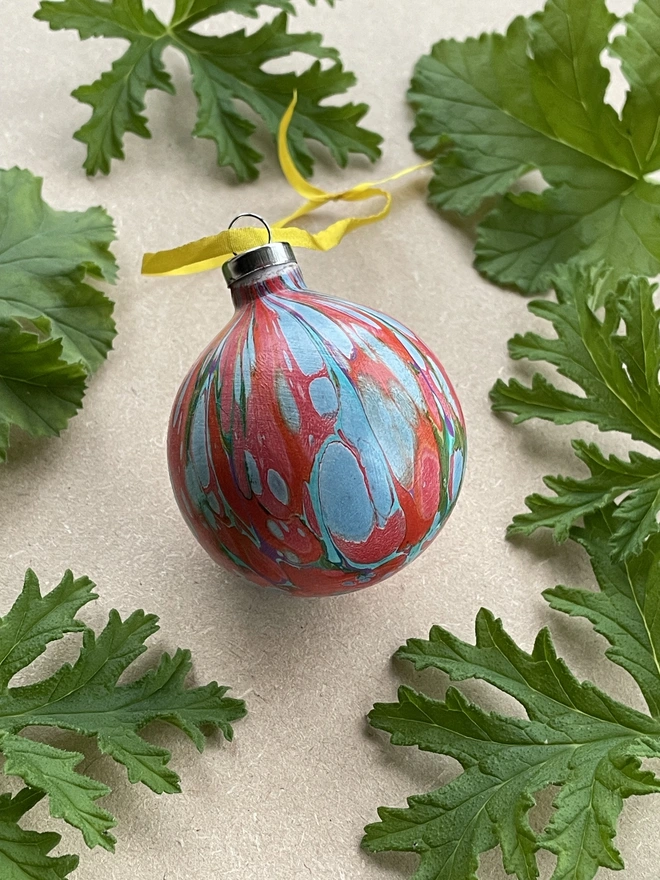 Small ceramic hand-marbled round bauble