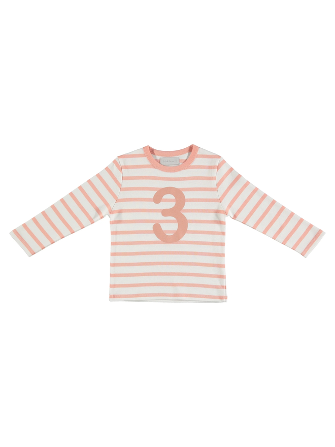 Shrimp & White Breton Striped Number 3 T Shirt