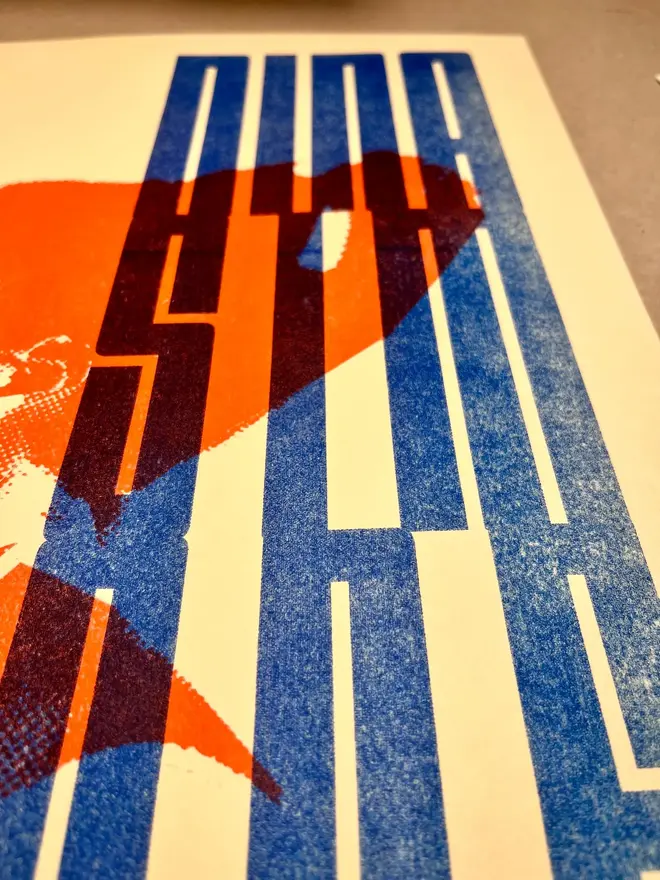 'Nina Simone' Handmade Risograph Gig Poster, close up. 