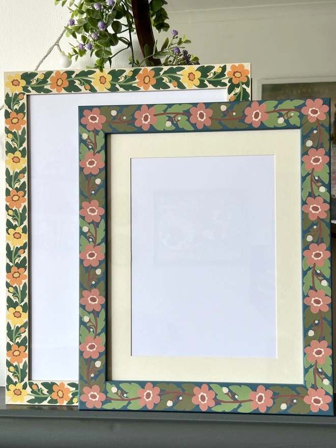 Hand Painted Pink Flower Chain Picture Frame