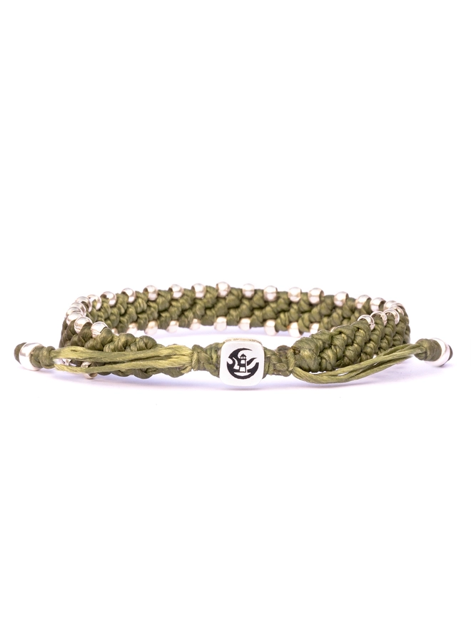 green rope and silver bracelet for men