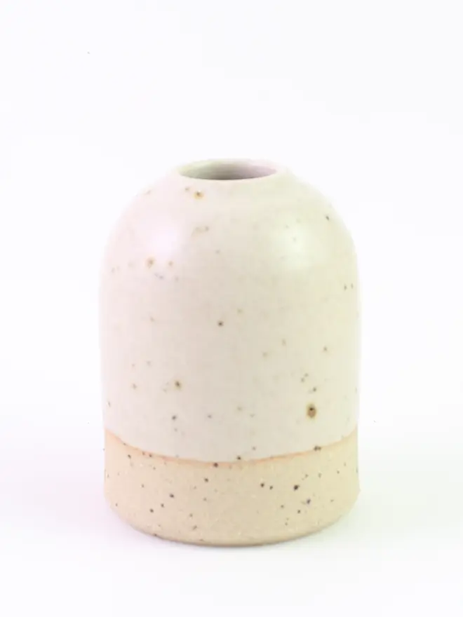 small off-white ceramic speckled vase