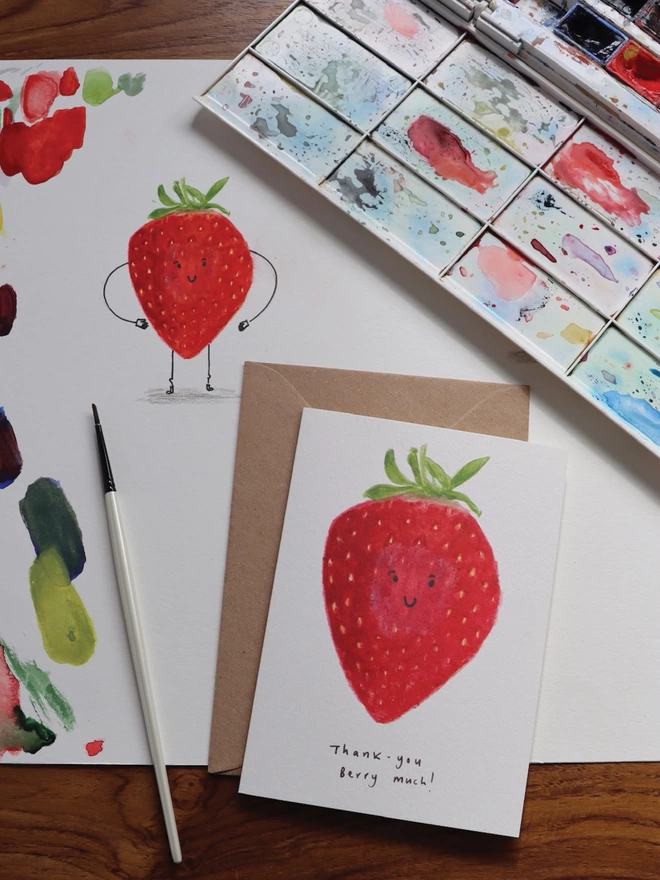 Thank you Berry Much Strawberry Greeting Card 