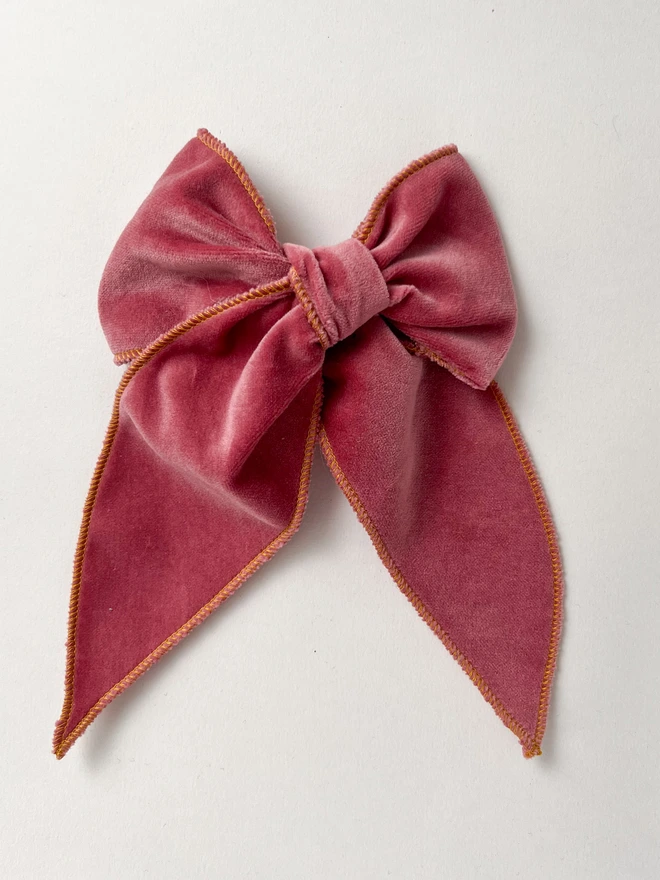 deep pink velvet hair bow for girls