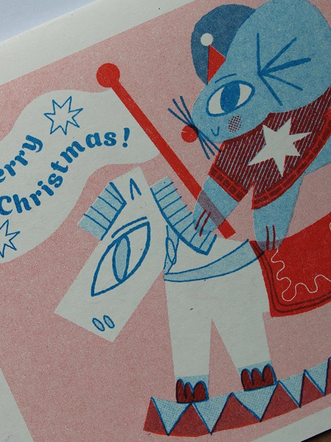 'Xmas Mouse' A6 Riso Christmas Card