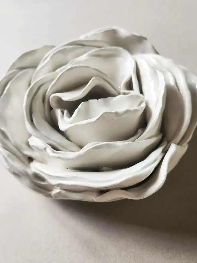 handmade white ceramic peony rose flower pottery gift 
