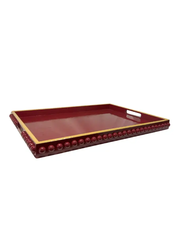Red Bobbin Style Coffee Table Tray With Mustard Yellow Edge