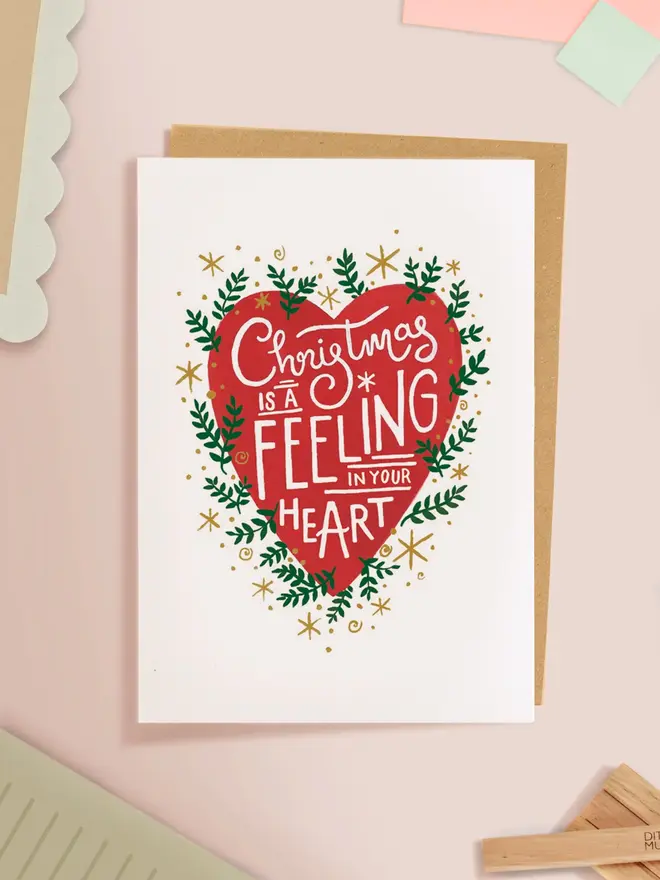 christmas illustrated red heart card