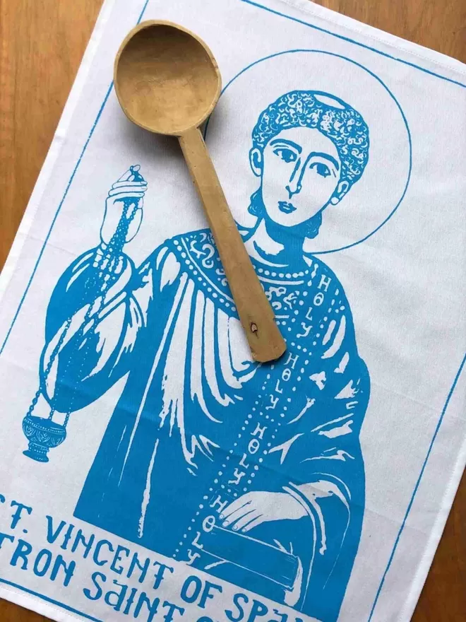 Saint Vincent Patron Saint Of Wine - Blue Tea Towel