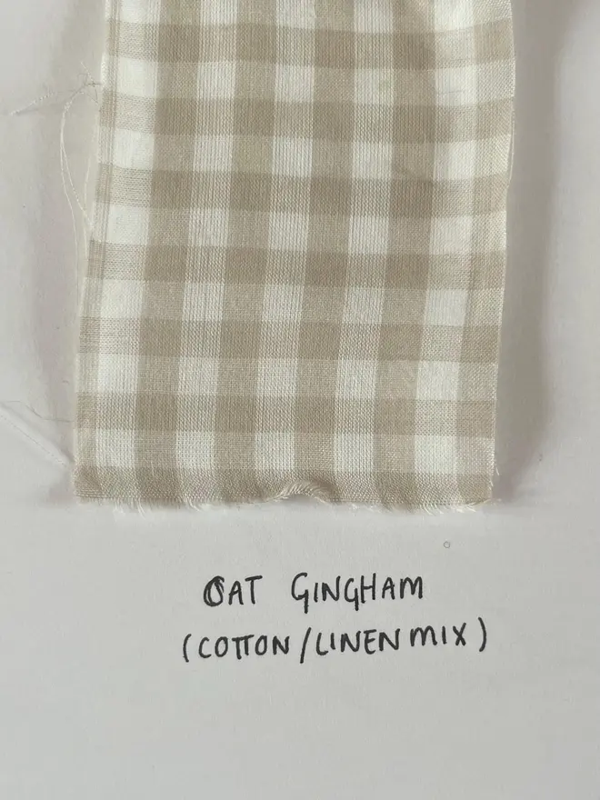 Personalised Handmade Embroidered Linen Cushion With Ruffle, oat gingham colour option. 