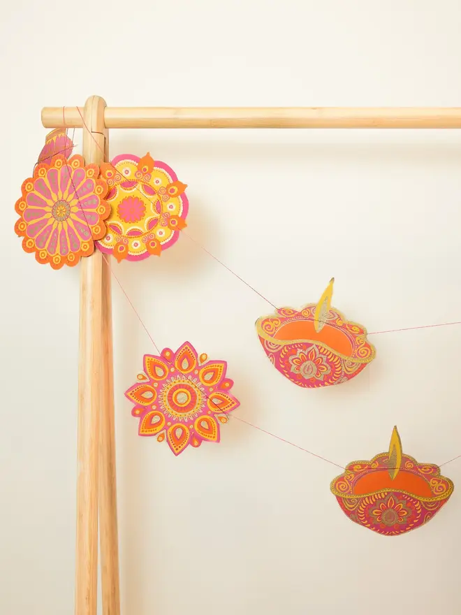 diwali colourful sewn paper garland