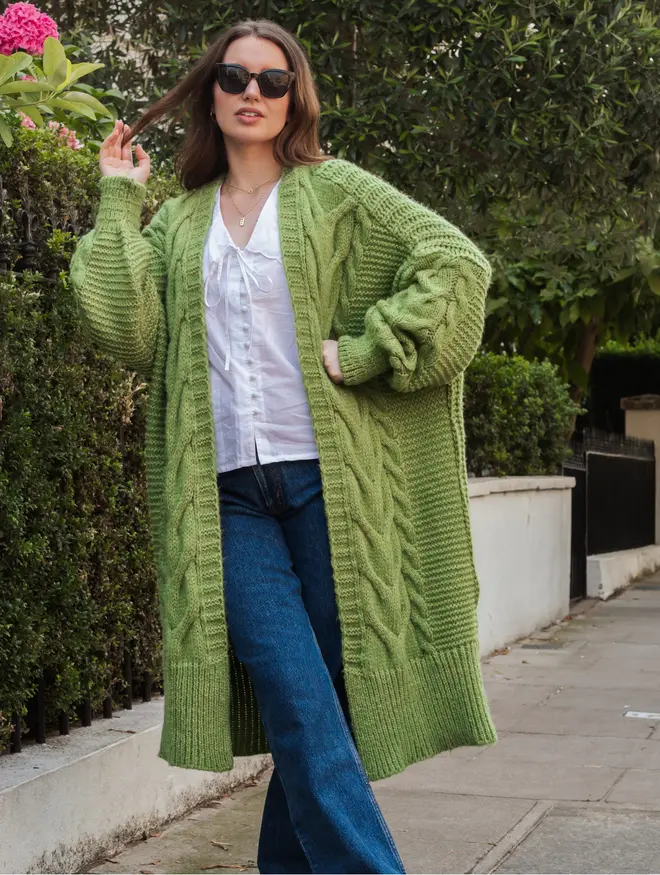 Alex Cable Cardigan Green