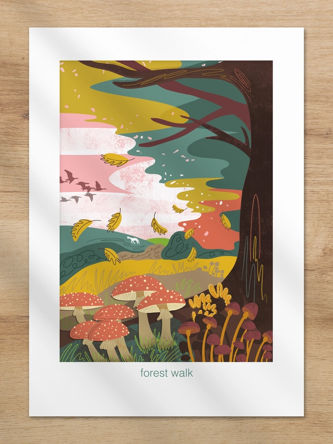 Mushroom print, autumn print, toadstool print, fungi print, walker, hiker, hiking, nature lover, nature gift, outdoor gift