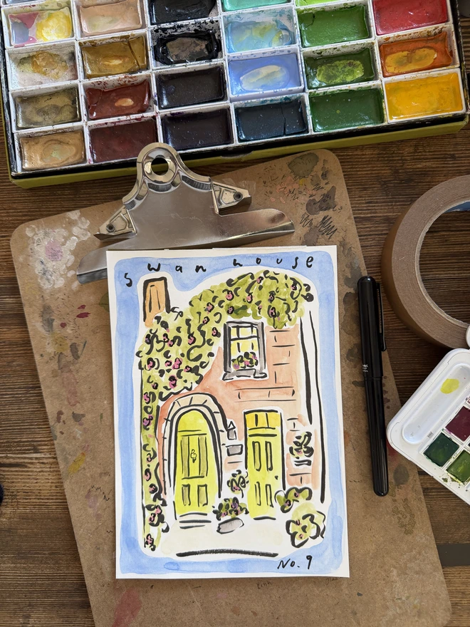 Swan house personalised home portrait A5