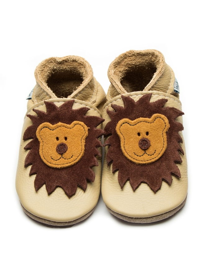 cream lion baby shoes