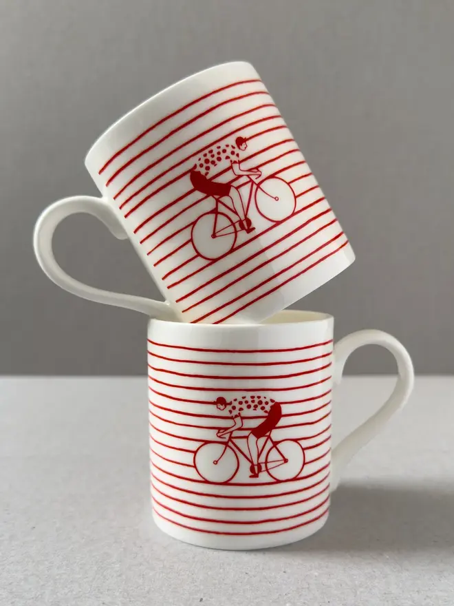 red white stripe cyclist mug