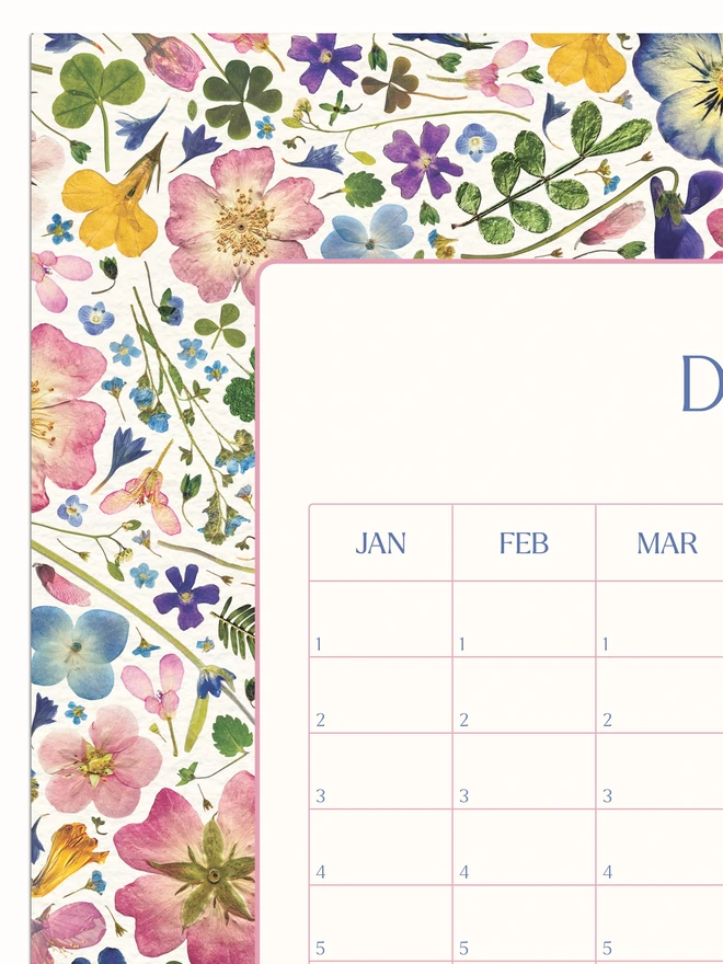 Perpetual Wildflower Wall Planner – Yearless floral wall Calendar featuring delicate, pressed wildflower design. Perfect for adding natural charm to any home office, studio, or workspace. Great gift for nature lovers and for Christmas.