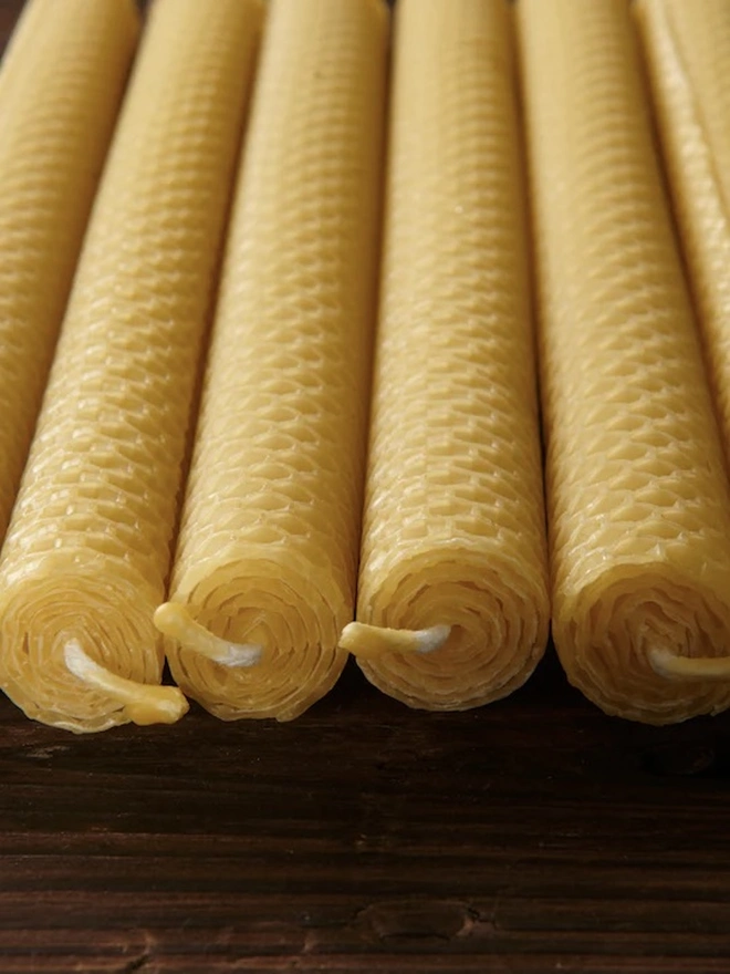 Hand Rolled Pure Beeswax Dinner Candles 27cm Tall, Box of 6