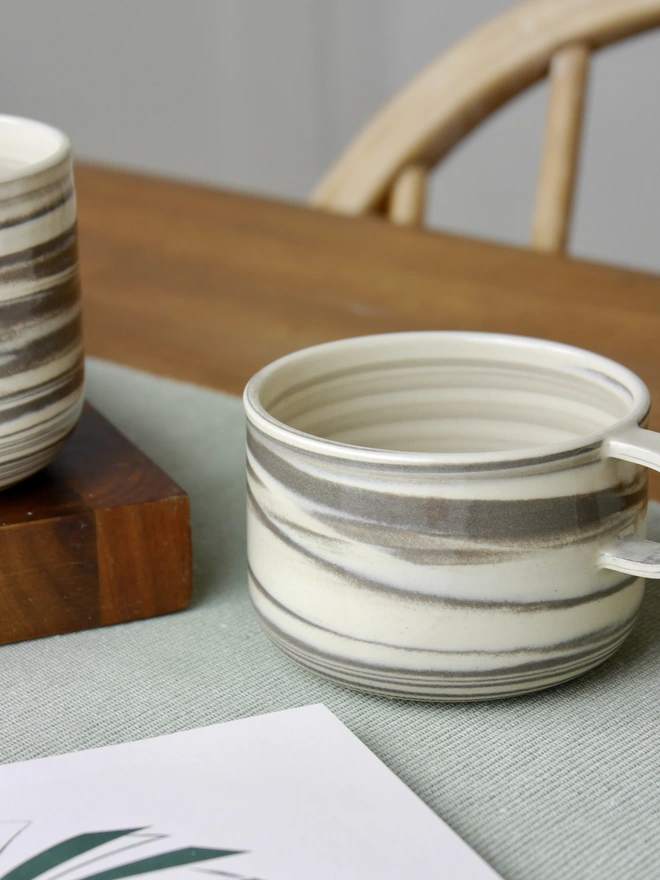 Small handmade grey and white marble mug