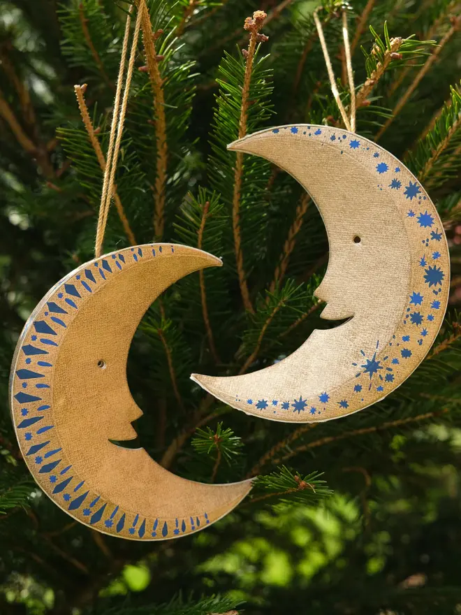Golden Man on the Moon Board Christmas Ornament