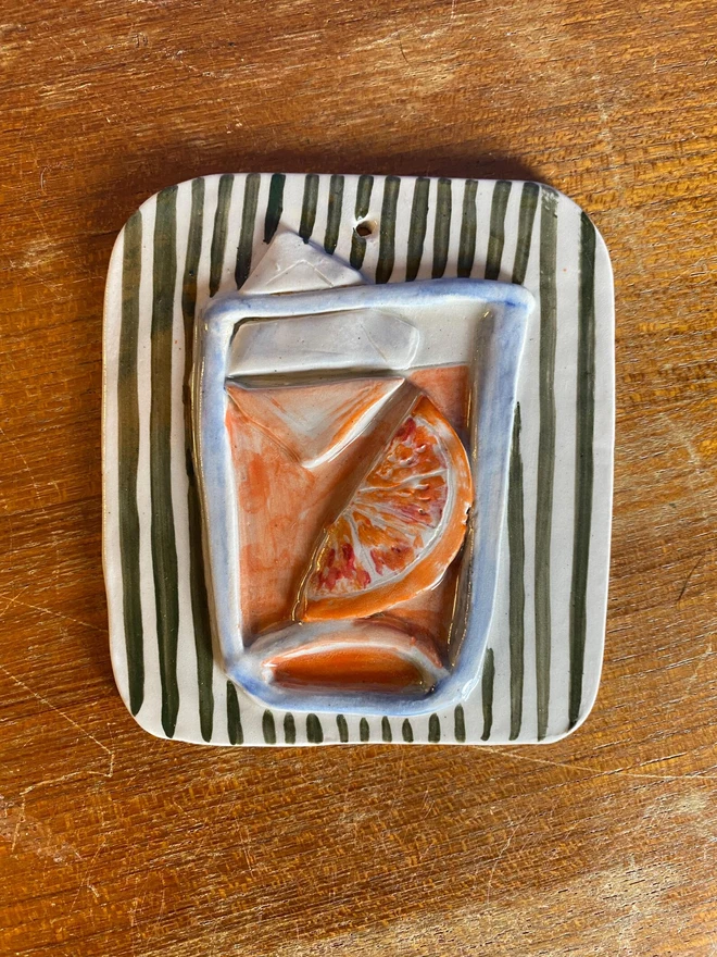 negroni cocktail ceramic wall hanging