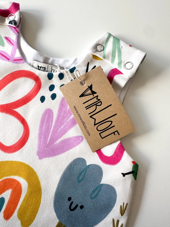 Spring garden print baby romper, colourful bright kids wear