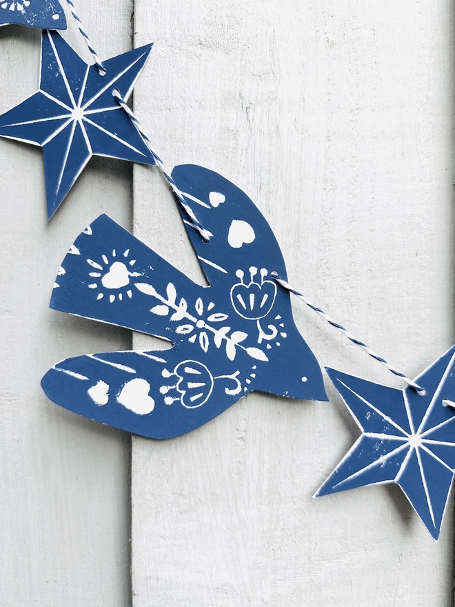 Traditional Nordic folk birds Linocut garland 