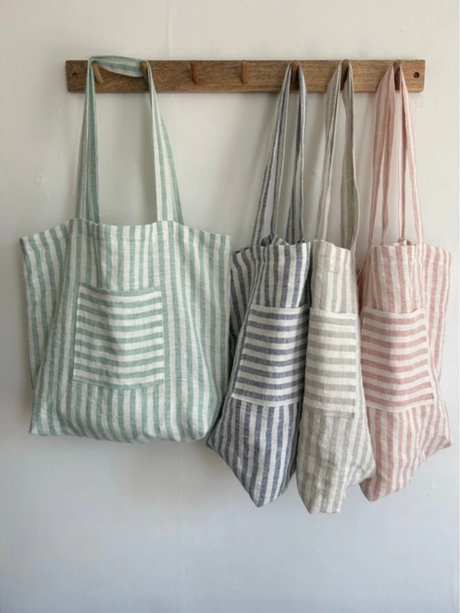 Striped Linen Beach Bag