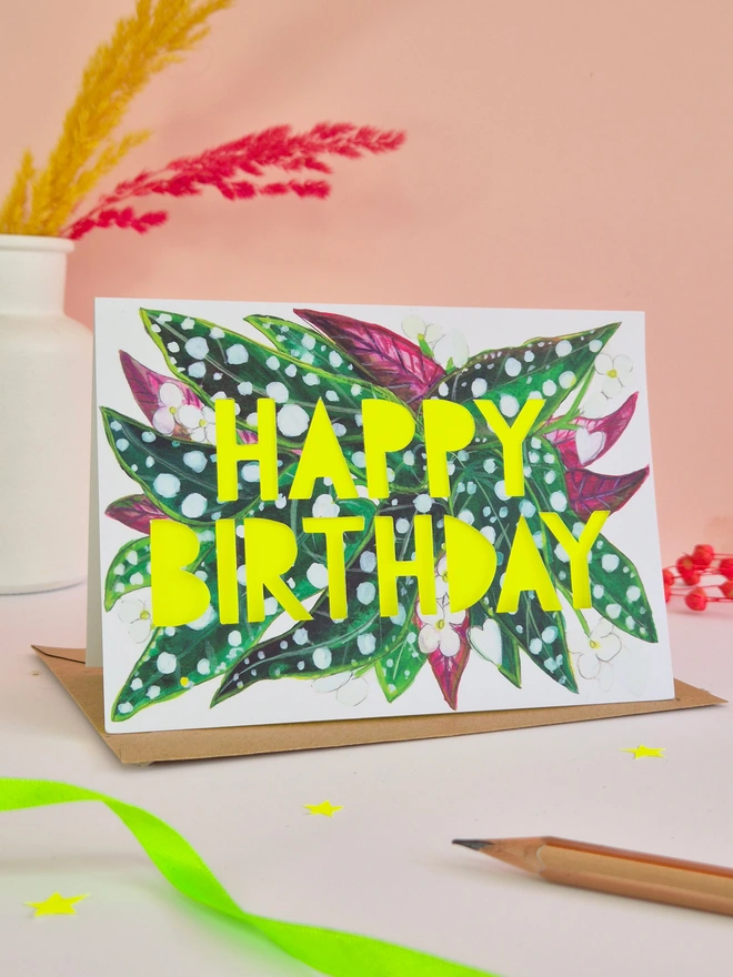 spotty begonia birthday card 