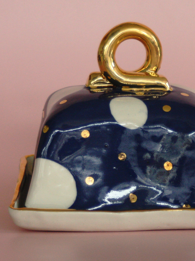 Ceramic Blue Polka Dot Butter Dish