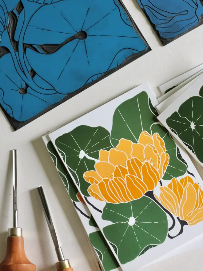 yellow waterlilies notecard set