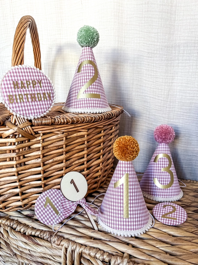 Pink Gingham Party Hats