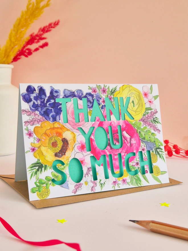 bright floral thank you so much card 