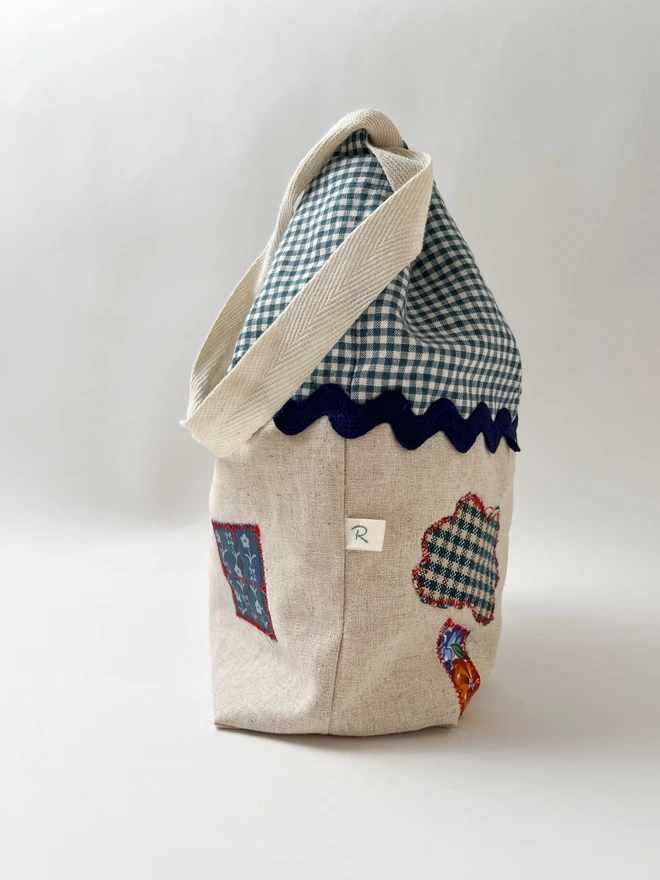 side view of blue roof bag