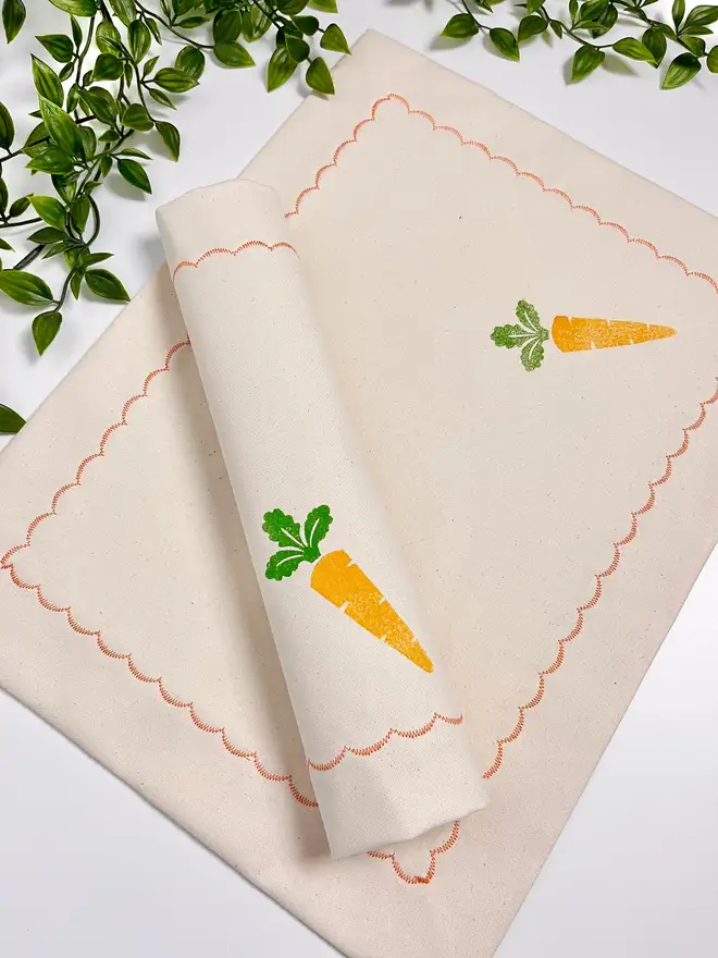 Block Printed Placemats Carrot (Set Of 2)