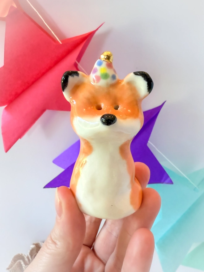 Handmade Porcelain Party Fox Cake Topper