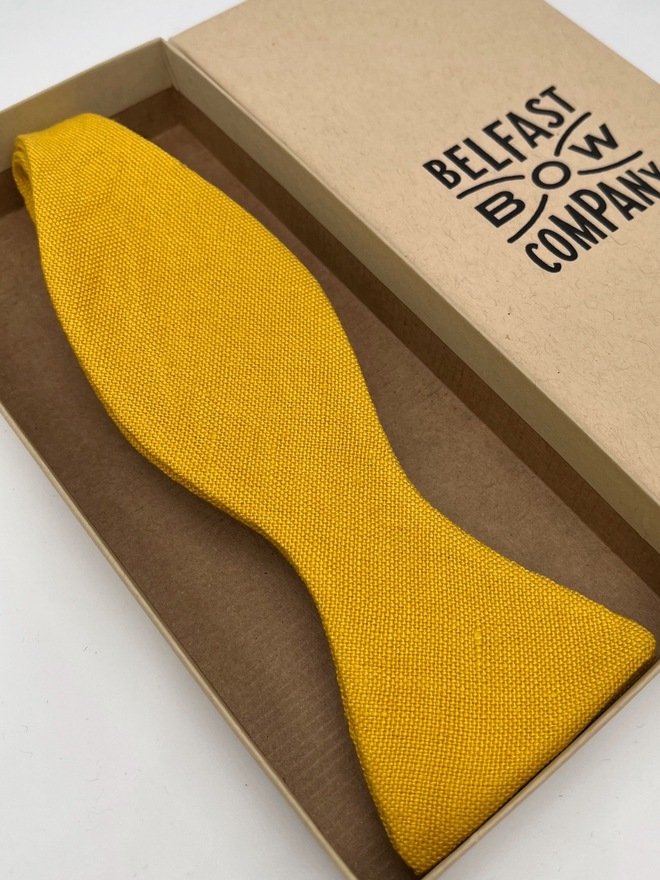 Mustard Yellow Irish Linen Self-Tie handmade by the Belfast Bow Company