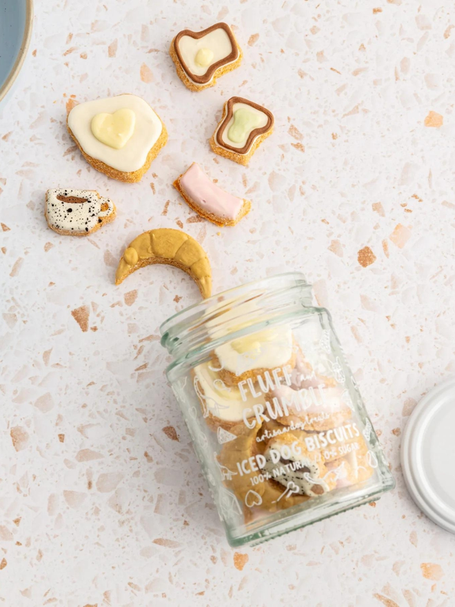 egg coffee croissant toast iced dog biscuits with jar