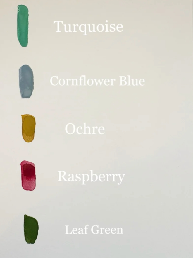 Keepsake Name Watercolour. A selection of the colours available.