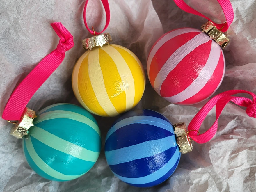 Hand Painted Rainbow Stripe Baubles (Pack Of 4)
