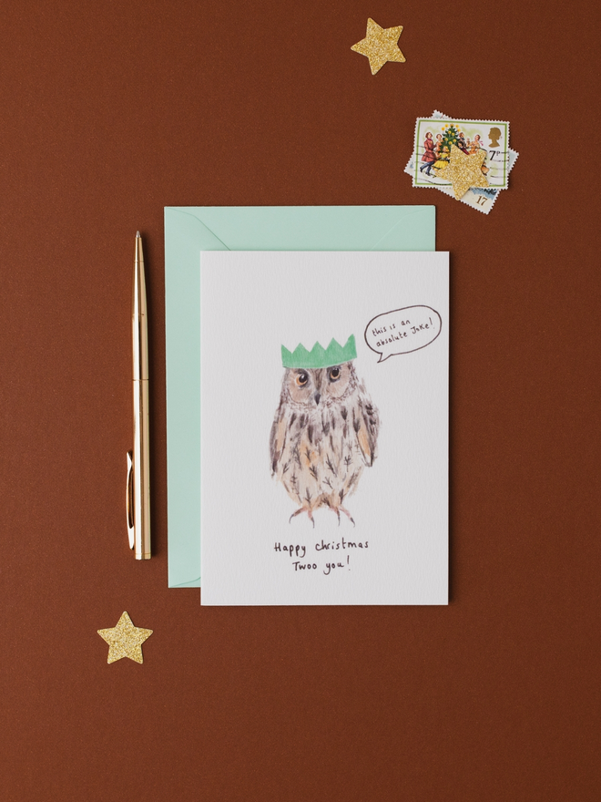 grumpy owl funny christmas card