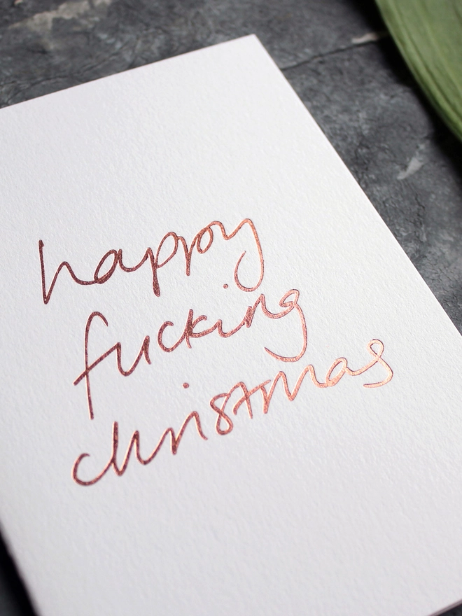 happy christmas white card metallic script