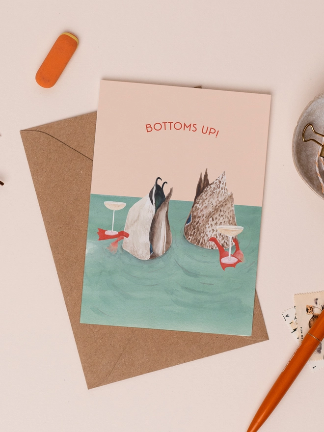 Bottoms Up Duck Pun Card