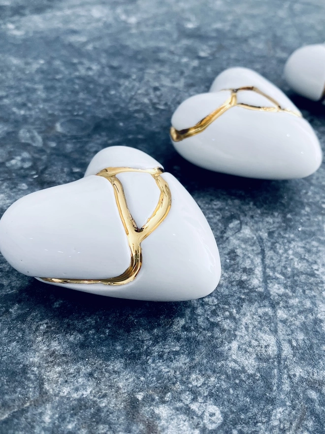 Porcelain Kintsugi Heart Keepsake White