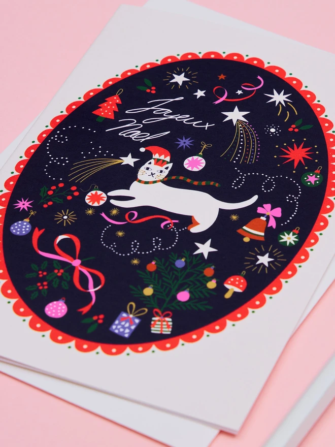 Cat Joyeux Noël Pack of 6 Illustrated Christmas Card